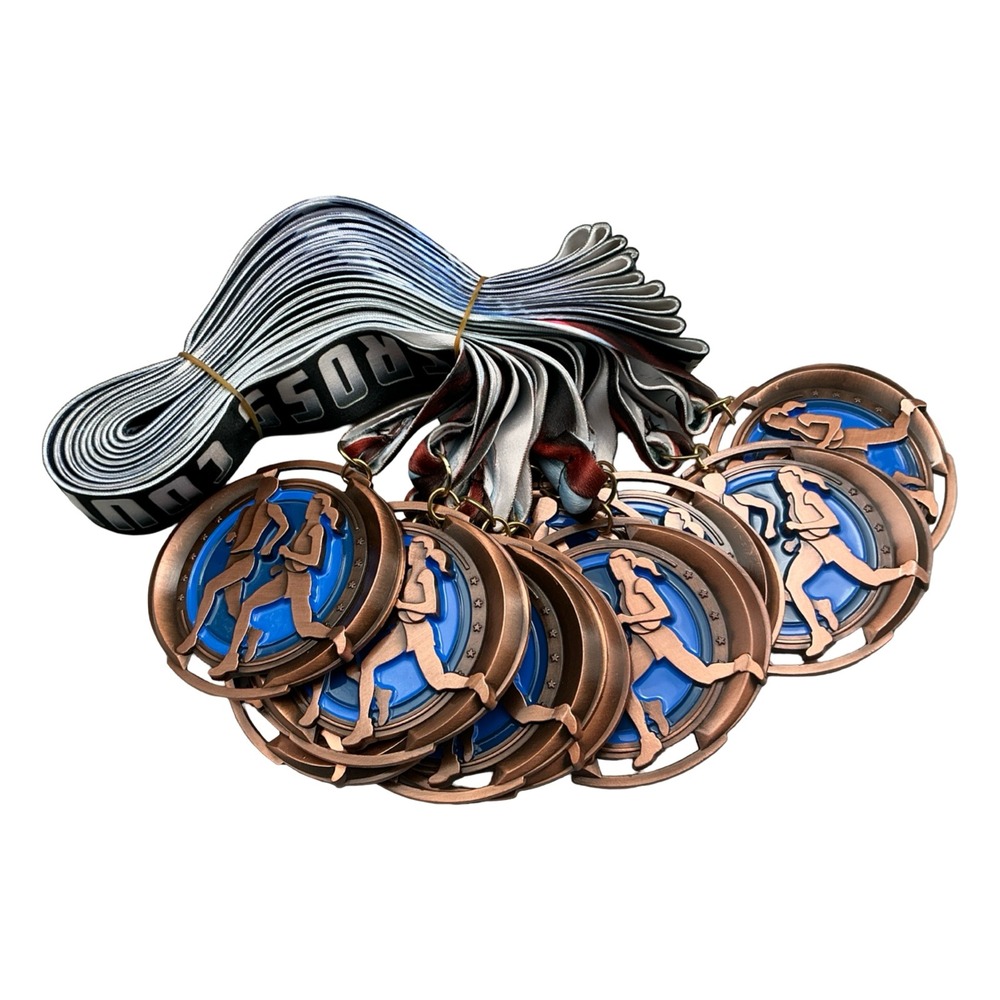 Lot of 10 Hasty Awards Cross Country Running Medals Bronze Blue Stars Ribbons